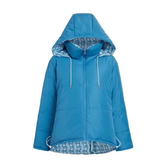 Hill House Reversible Edie Puffer Jacket in Blue Linear Floral NWT - Picture 8 of 16